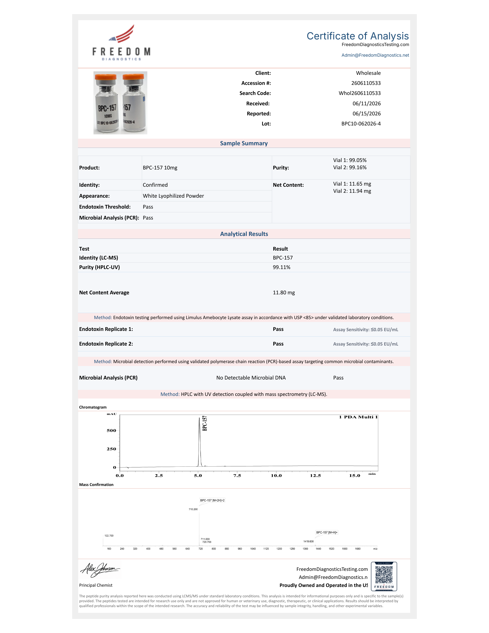 Certificate of Analysis for BPC-157 lot BPC10-062026-4